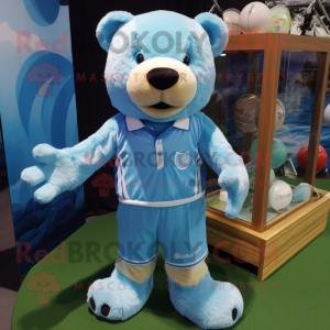 Sky Blue Teddy Bear maskot...