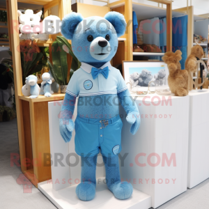 Sky Blue Teddy Bear maskot...