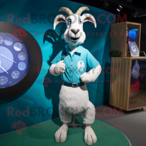Cyan Goat mascot costume character dressed with a Dress Shirt and Watches