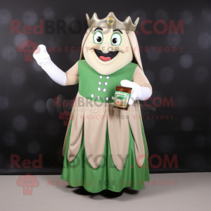 Beige Green Beer mascot costume character dressed with a Evening Gown and Wallets