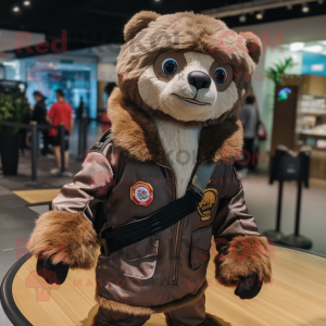Brown Sloth mascot costume character dressed with a Bomber Jacket and Scarves