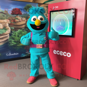 Turquoise Paella mascot costume character dressed with a Corduroy Pants and Digital watches