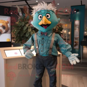 Teal Scarecrow mascot costume character dressed with a Blouse and Digital watches