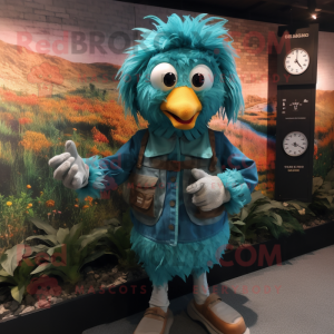 Teal Scarecrow mascot costume character dressed with a Blouse and Digital watches