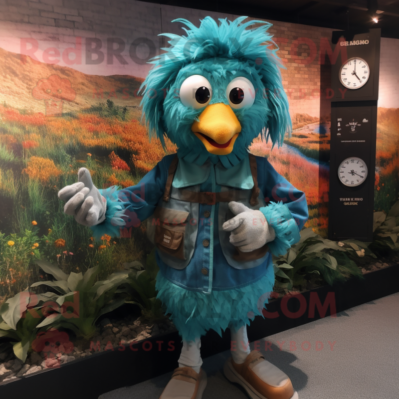 Teal Scarecrow mascot costume character dressed with a Blouse and Digital watches