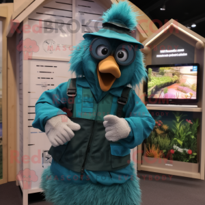 Teal Scarecrow mascot costume character dressed with a Blouse and Digital watches