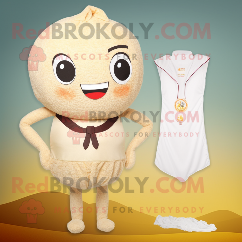 Beige Fried Rice mascot costume character dressed with a One-Piece Swimsuit and Ties Beige Fried Rice mascot costume character dressed with a One-Piece Swimsuit and Ties