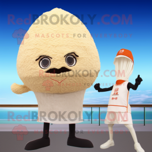 Beige Fried Rice mascot costume character dressed with a One-Piece Swimsuit and Ties