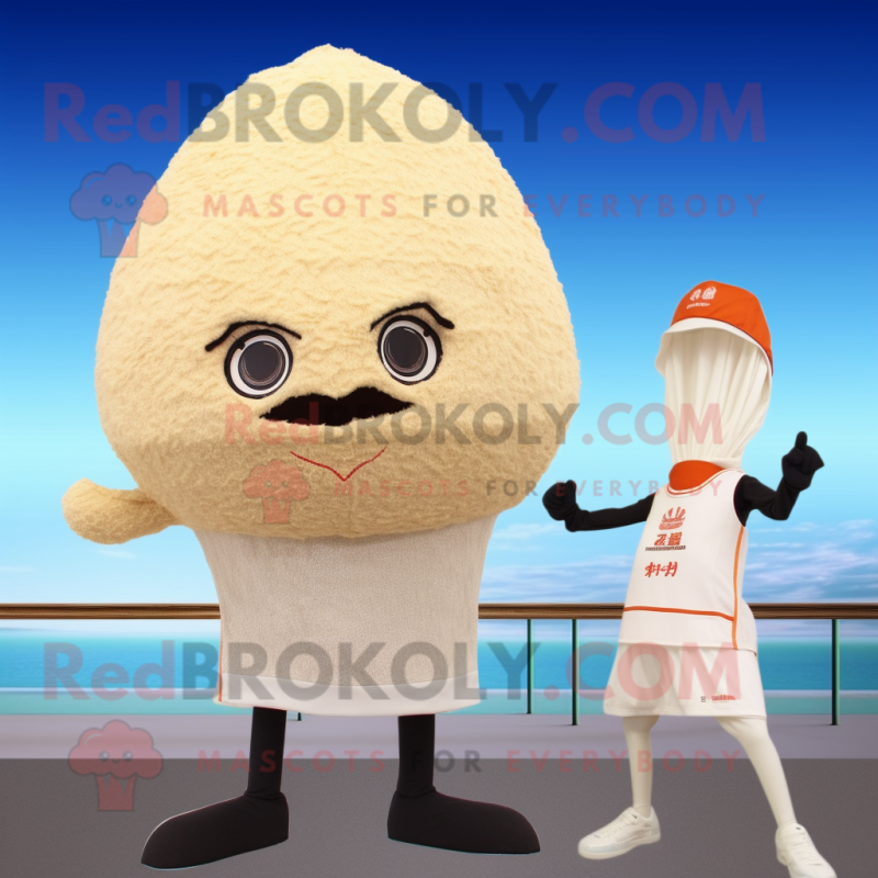 Beige Fried Rice mascot costume character dressed with a One-Piece Swimsuit and Ties Beige Fried Rice mascot costume character dressed with a One-Piece Swimsuit and Ties