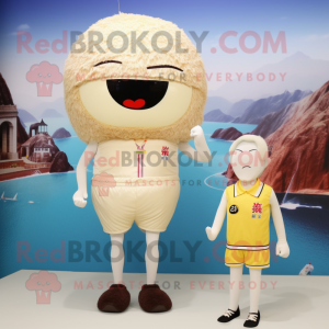 Beige Fried Rice mascot costume character dressed with a One-Piece Swimsuit and Ties