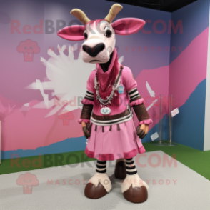 Pink Okapi mascot costume character dressed with a Mini Skirt and Cummerbunds