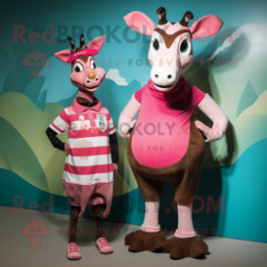 Pink Okapi mascot costume character dressed with a Mini Skirt and Cummerbunds