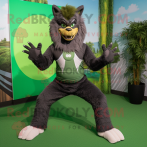 Green Werewolf mascot costume character dressed with a Yoga Pants and Wraps