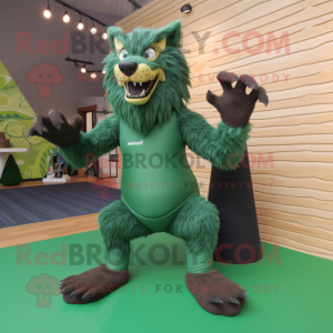 Green Werewolf mascot costume character dressed with a Yoga Pants and Wraps