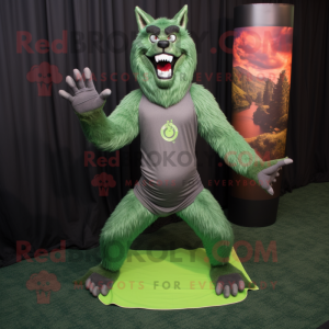 Green Werewolf mascot costume character dressed with a Yoga Pants and Wraps