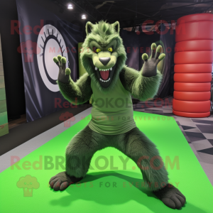 Green Werewolf mascot costume character dressed with a Yoga Pants and Wraps