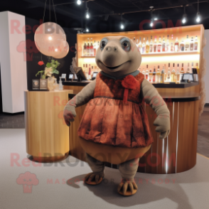 Rust Glyptodon mascot costume character dressed with a Cocktail Dress and Shoe laces