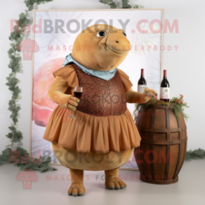Rust Glyptodon mascot costume character dressed with a Cocktail Dress and Shoe laces