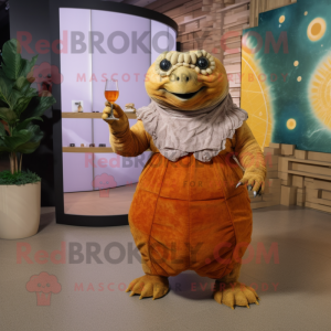 Rust Glyptodon mascot costume character dressed with a Cocktail Dress and Shoe laces