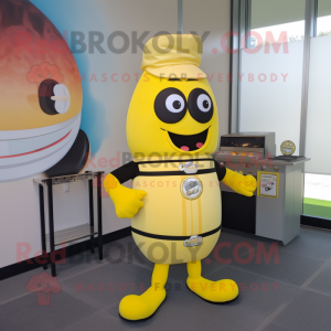 Lemon Yellow Bbq Ribs mascot costume character dressed with a Leggings and Watches