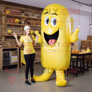 Lemon Yellow Bbq Ribs mascot costume character dressed with a Leggings and Watches