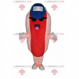 Hot Dog Maskottchen mit Mütze und Sonnenbrille - Redbrokoly.com