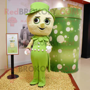 Olive Pop Corn mascot costume character dressed with a A-Line Dress and Cufflinks