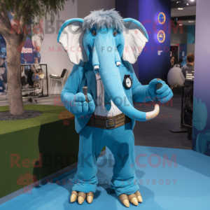 Blue Mammoth mascot costume character dressed with a Waistcoat and Smartwatches