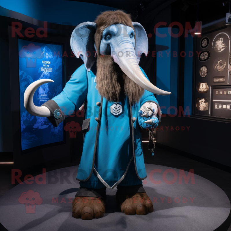 Blue Mammoth mascot costume character dressed with a Waistcoat and Smartwatches