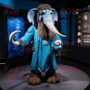 Blue Mammoth mascot costume character dressed with a Waistcoat and Smartwatches