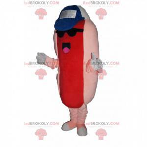 Hotdogs maskot med hue og solbriller - Redbrokoly.com