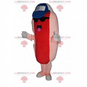 Mascotte de hot dog avec une casquette et des lunettes de