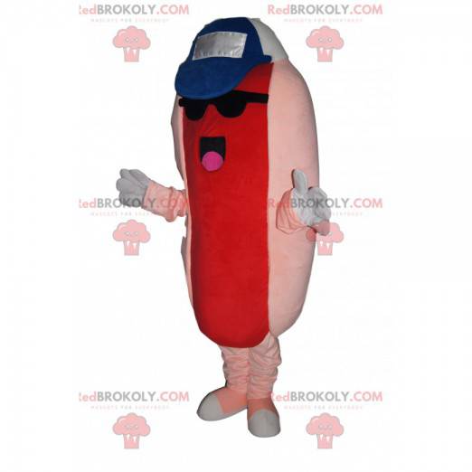 Hot dog maskot s čepicí a slunečními brýlemi - Redbrokoly.com