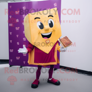 Magenta Grilled Cheese Sandwich mascot costume character dressed with a Wrap Skirt and Tie pins