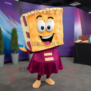 Magenta Grilled Cheese Sandwich mascot costume character dressed with a Wrap Skirt and Tie pins