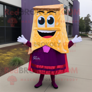 Magenta Grilled Cheese Sandwich mascot costume character dressed with a Wrap Skirt and Tie pins