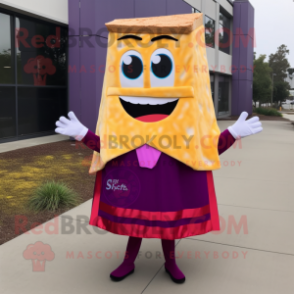 Magenta Grilled Cheese Sandwich mascot costume character dressed with a Wrap Skirt and Tie pins