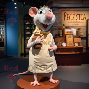 Beige Ratatouille mascot costume character dressed with a V-Neck Tee and Clutch bags