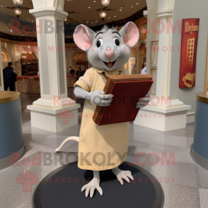 Beige Ratatouille mascot costume character dressed with a V-Neck Tee and Clutch bags