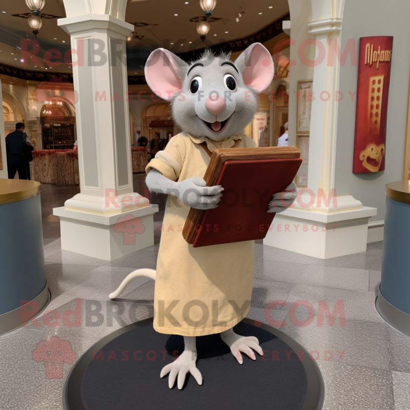 Beige Ratatouille mascot costume character dressed with a V-Neck Tee and Clutch bags Beige Ratatouille mascot costume character dressed with a V-Neck Tee and Clutch bags
