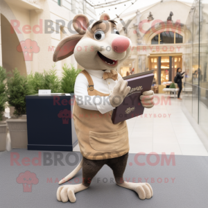 Beige Ratatouille mascot costume character dressed with a V-Neck Tee and Clutch bags