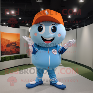 Sky Blue Orange mascot costume character dressed with a Baseball Tee and Pocket squares