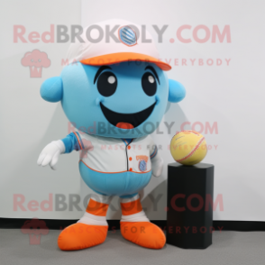 Sky Blue Orange mascot costume character dressed with a Baseball Tee and Pocket squares