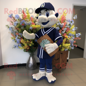 Navy Bouquet Of Flowers mascot costume character dressed with a Baseball Tee and Briefcases