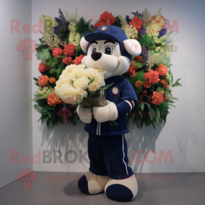 Navy Bouquet Of Flowers mascot costume character dressed with a Baseball Tee and Briefcases