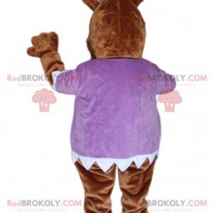 Bruine hyppopotamus mascotte, met een paarse blouse -