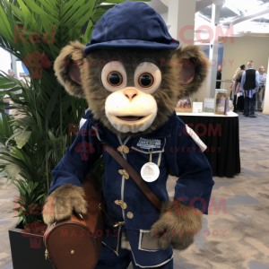 Navy Capuchin Monkey mascot costume character dressed with a Cover-up and Backpacks