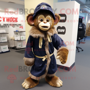Navy Capuchin Monkey mascot costume character dressed with a Cover-up and Backpacks