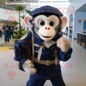 Navy Capuchin Monkey mascot costume character dressed with a Cover-up and Backpacks