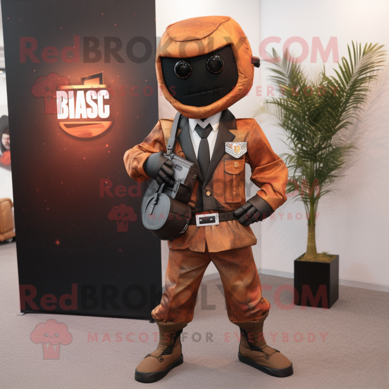 Rust Commando mascot costume character dressed with a Blazer and Handbags